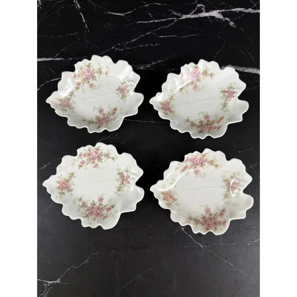 Antique Set of 4 Elite Works Limoges France Porcelain Leaf Butter Nut Dishes